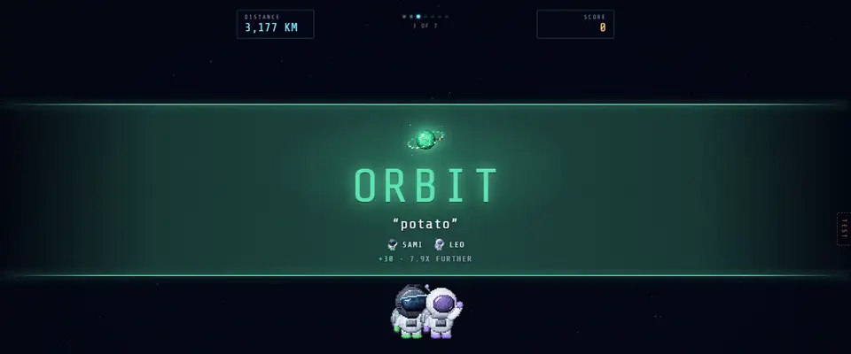 The reveal on a laptop: the Orbit banner for the answer potato, given by two players, worth 30 points